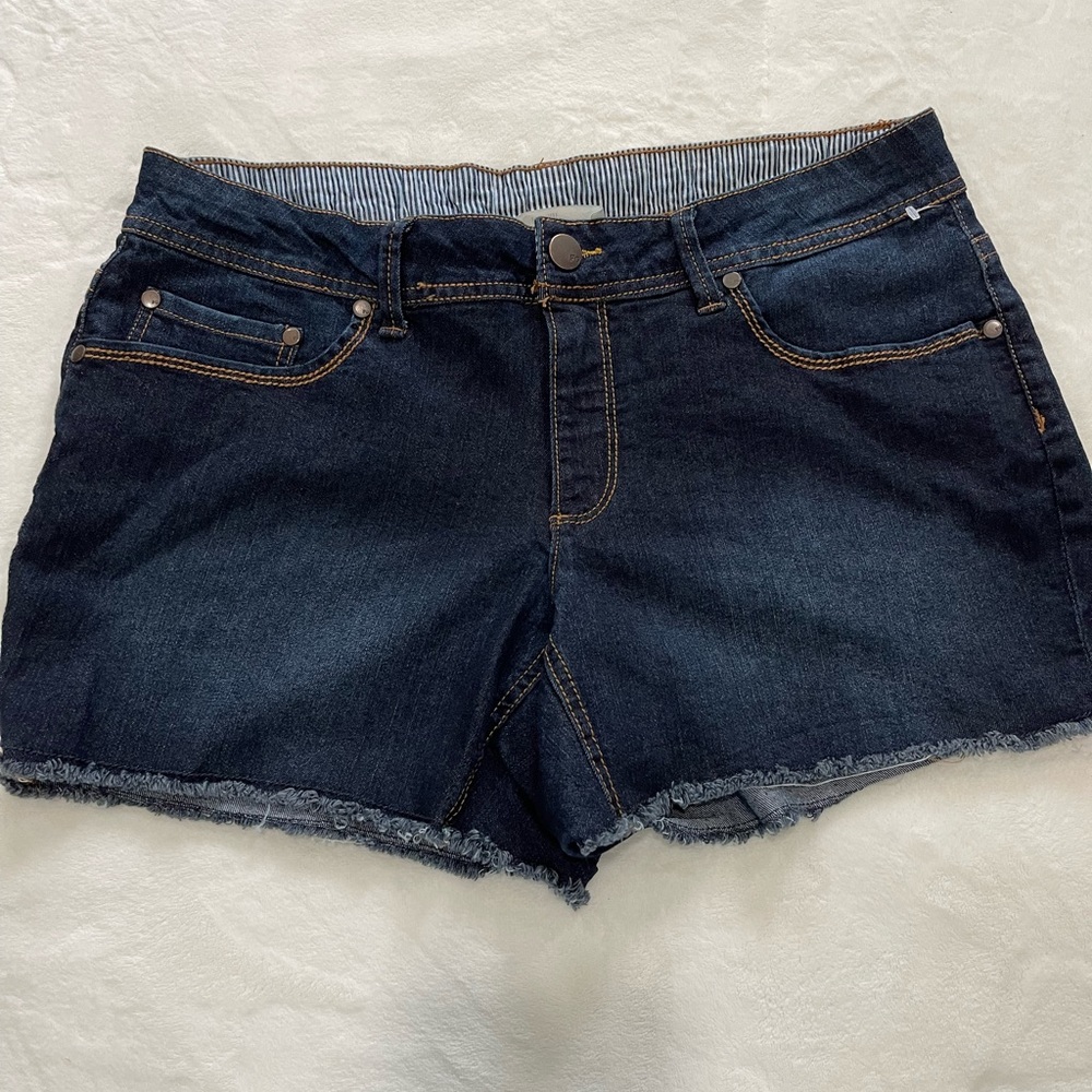 Fire & Gold Denim Shorts 12 Denim Blue Flat Front Pockets Frayed Raw Hem
